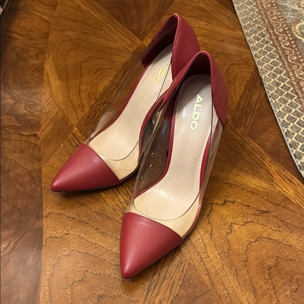ALDO Burgundy and Clear Pointed Toe Heels